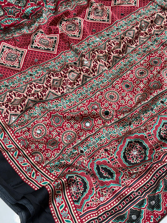 Stunning Ajrakh Mirror Work Saree