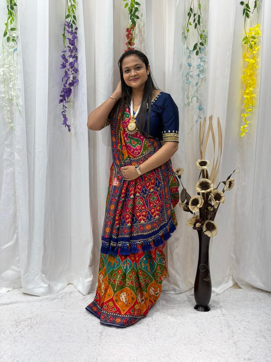 Elegant Multicolor Geometric Weave Saree