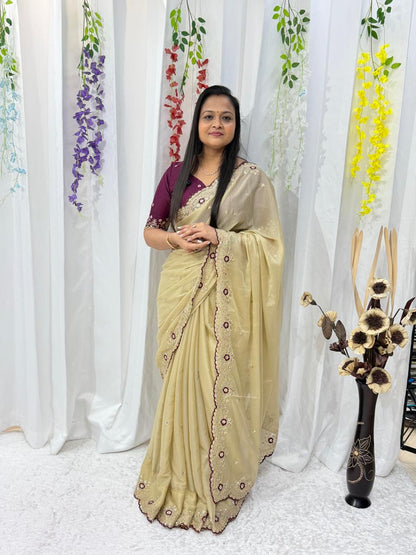 Royal Beige Embroidered Elegance Saree