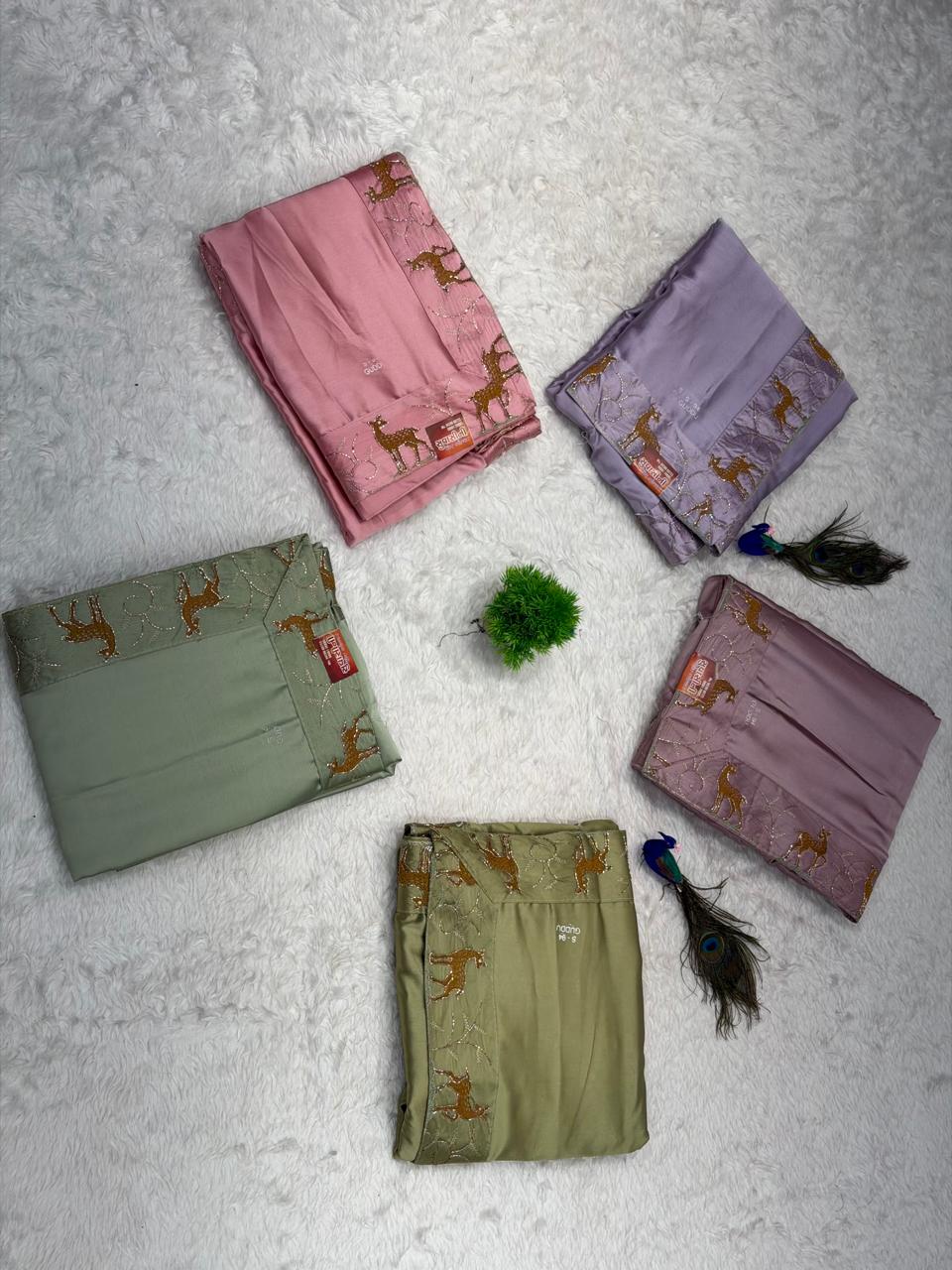 Festive Wear Aqua Blue Saree with Unique Animal Pattern Border