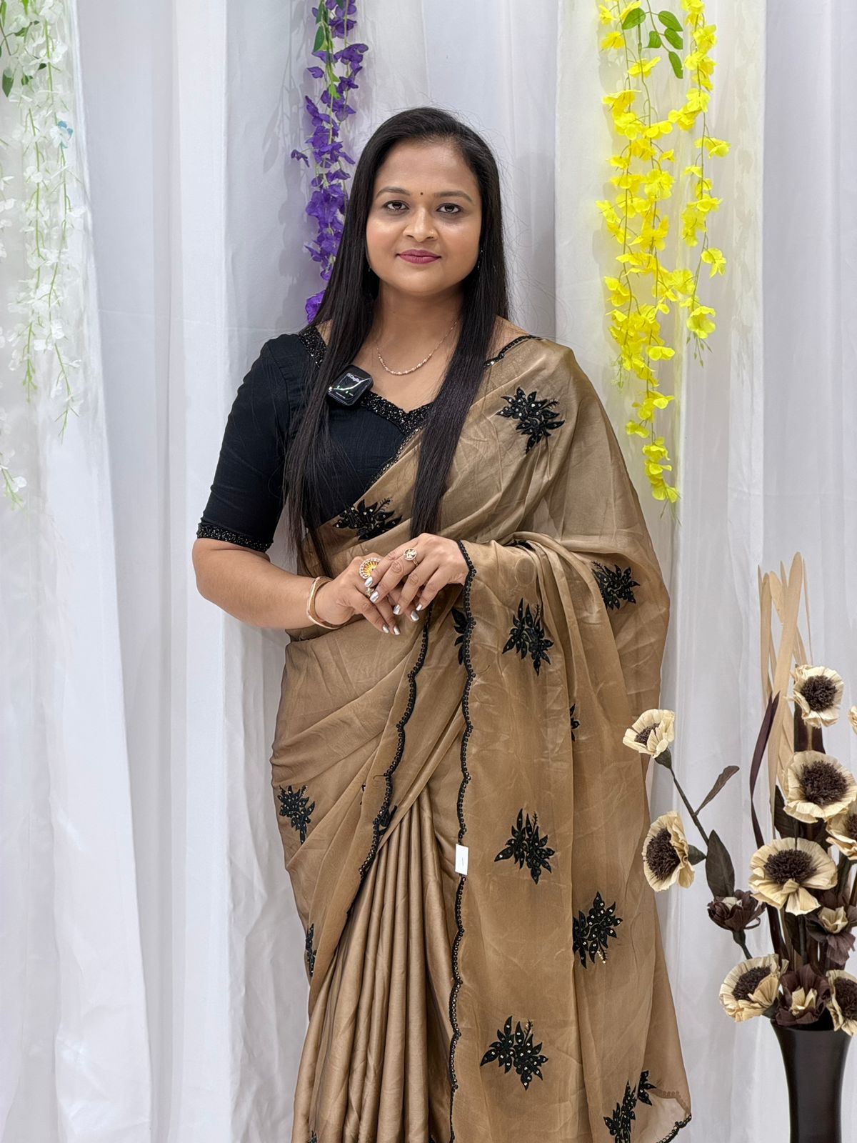 Sophisticated Coffee Shade Saree with Detailed Embroidery