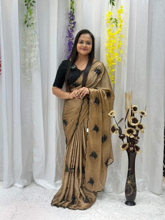Sophisticated Coffee Shade Saree with Detailed Embroidery