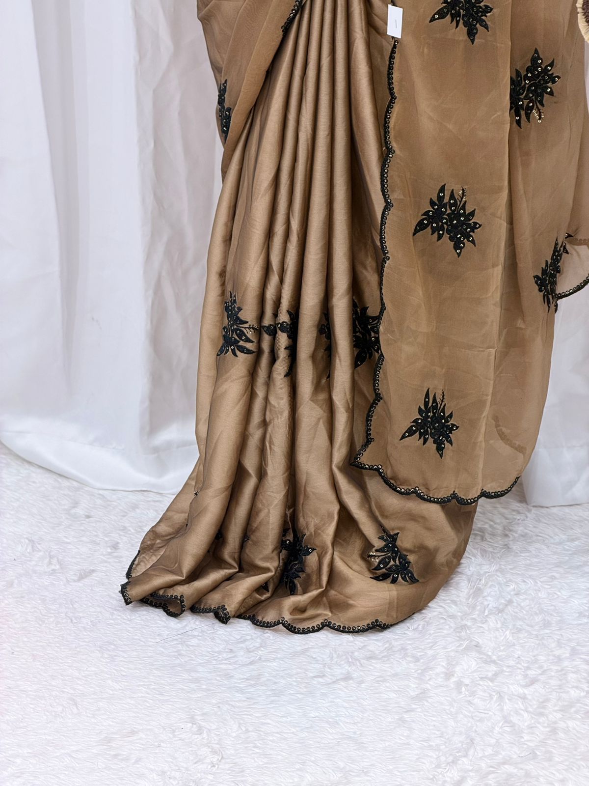 Sophisticated Coffee Shade Saree with Detailed Embroidery
