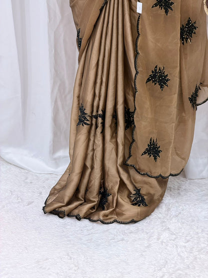Sophisticated Coffee Shade Saree with Detailed Embroidery