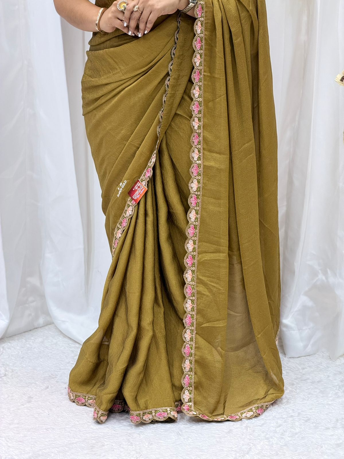 Elegant Mustard Silk Blend Saree with Floral Embroidered Border