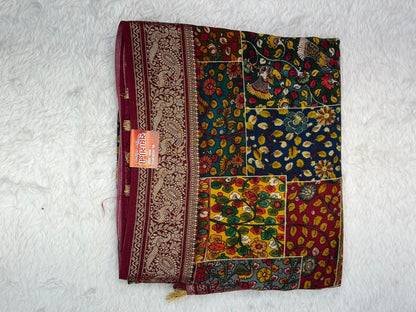 Traditional Patchwork Style Saree with Maroon Zari Pallu