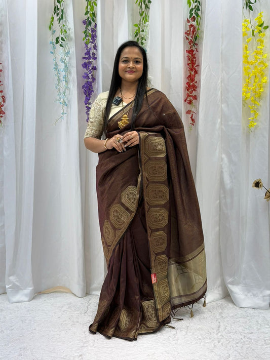 Premium Coffee Brown Traditional Saree with Intricate Zari Work