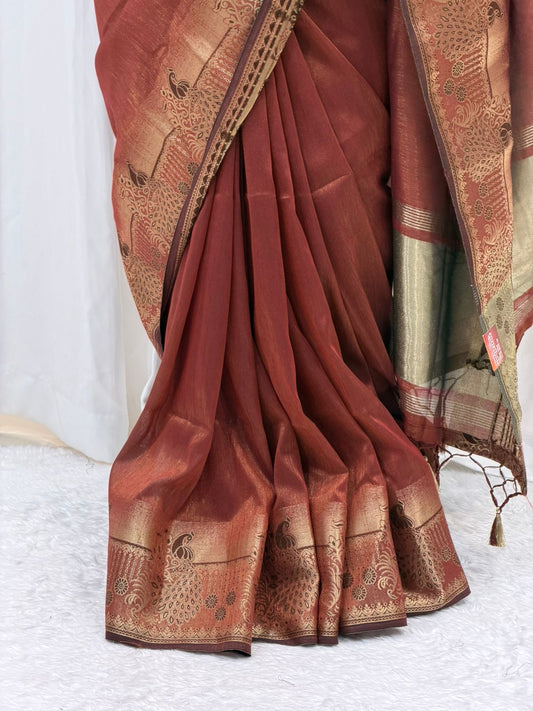 Heritage Rust Silk Saree with Intricate Zari Pallu