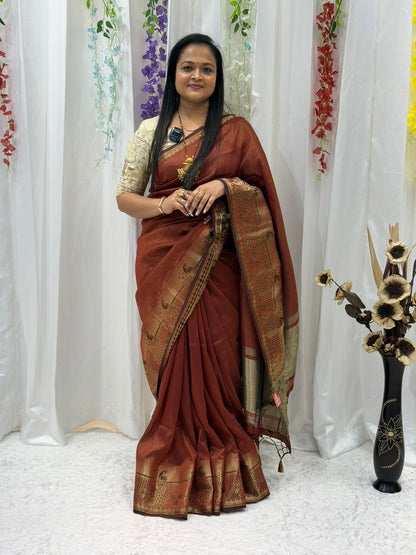 Heritage Rust Silk Saree with Intricate Zari Pallu