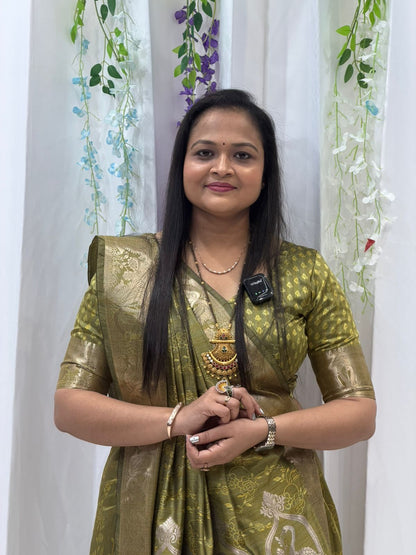 Premium Olive Green Traditional Silk Saree with Rich Gold Border