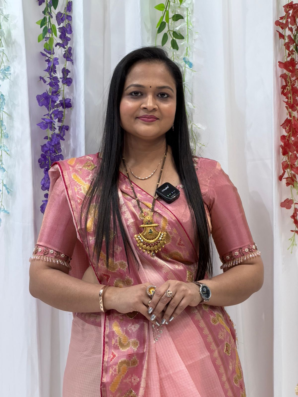Elegant Peach Pink Soft Silk Saree with Rich Golden Zari Border & Designer Pallu