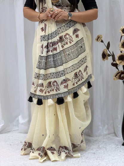 Casual & Festive Wear Cotton Blend Saree for Women