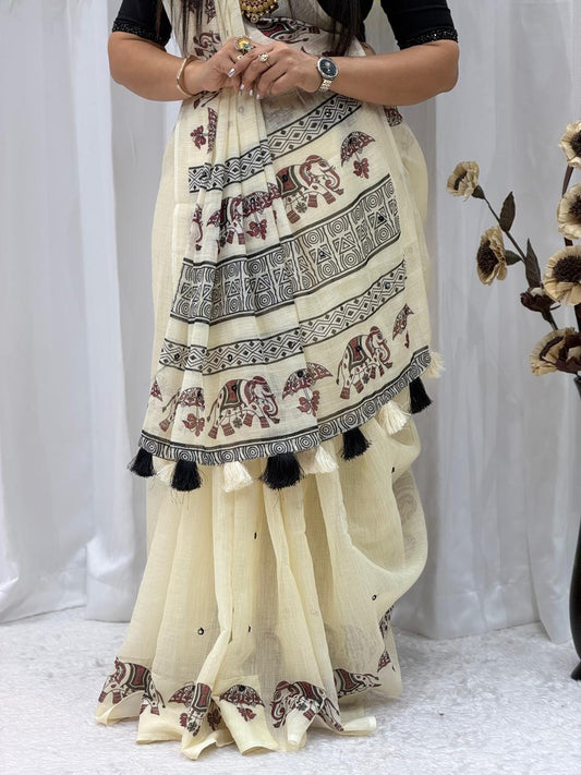 Casual & Festive Wear Cotton Blend Saree for Women