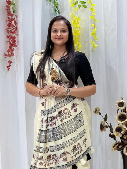 Casual & Festive Wear Cotton Blend Saree for Women