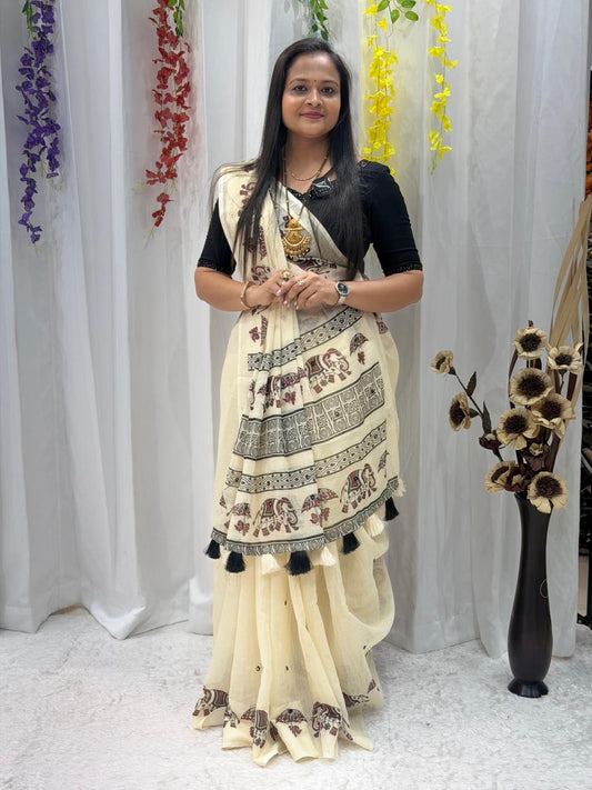 Casual & Festive Wear Cotton Blend Saree for Women