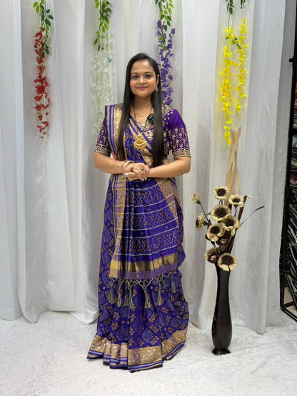 Elegant Purple Banarasi Style Saree with Golden Weaving