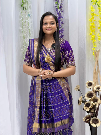 Elegant Purple Banarasi Style Saree with Golden Weaving