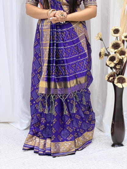 Elegant Purple Banarasi Style Saree with Golden Weaving