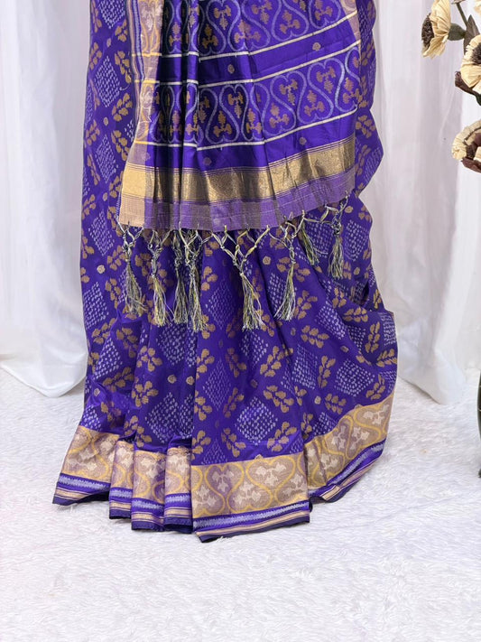 Elegant Purple Banarasi Style Saree with Golden Weaving