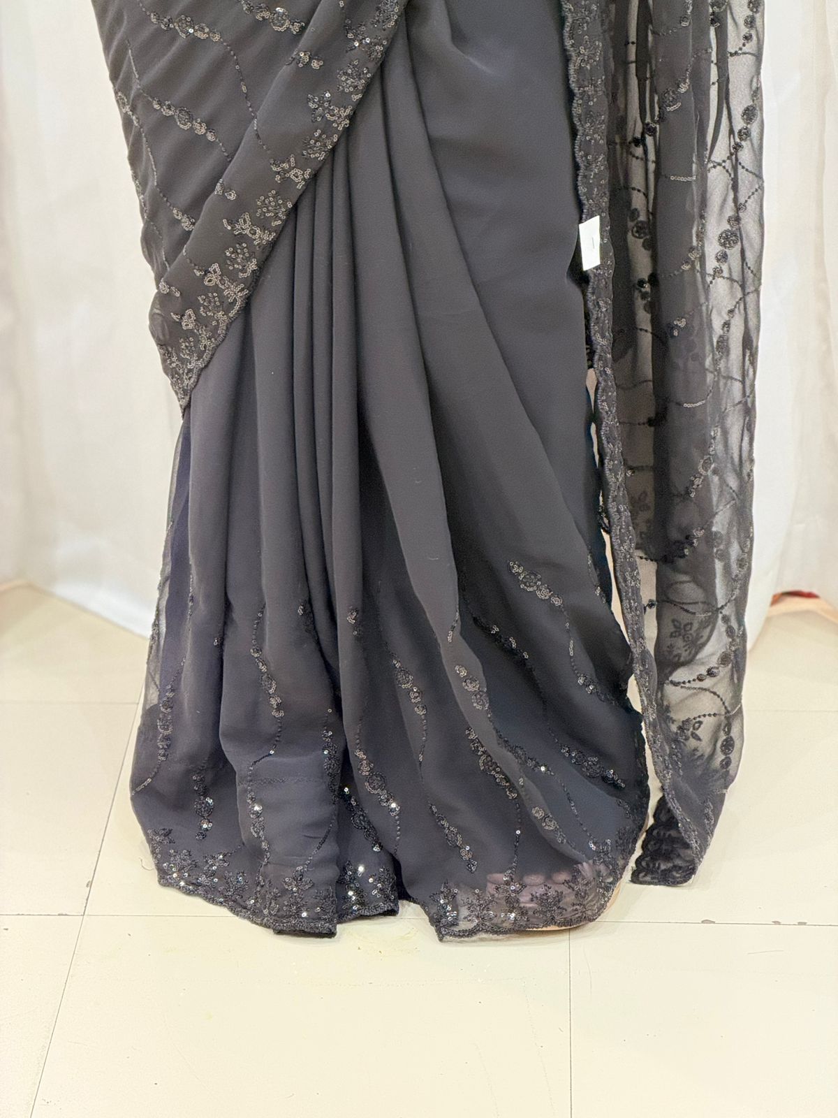 Elegant Midnight Black Embroidered Designer Saree for Women