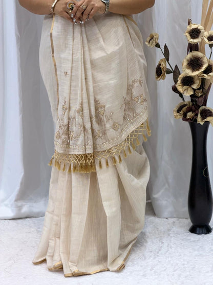 Ivory Grace Handcrafted Traditional Saree with Elegant Border Detailing