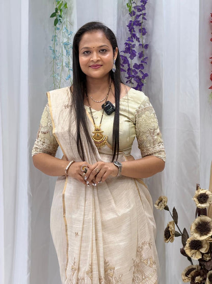 Ivory Grace Handcrafted Traditional Saree with Elegant Border Detailing