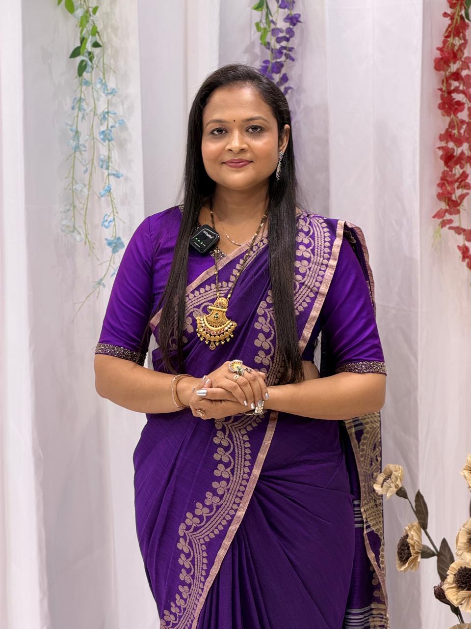 Royal Purple Traditional Border Saree with Elegant Woven Detailing