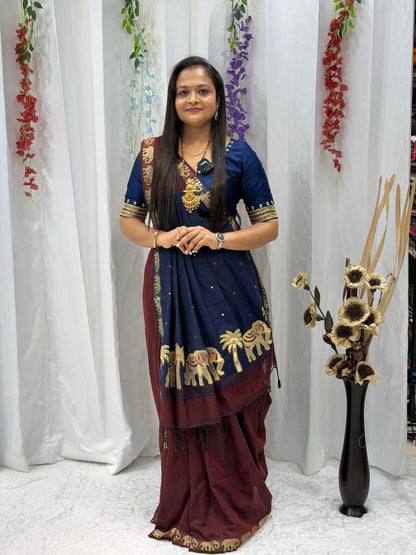 Royal Navy Blue Heritage Border Traditional Saree