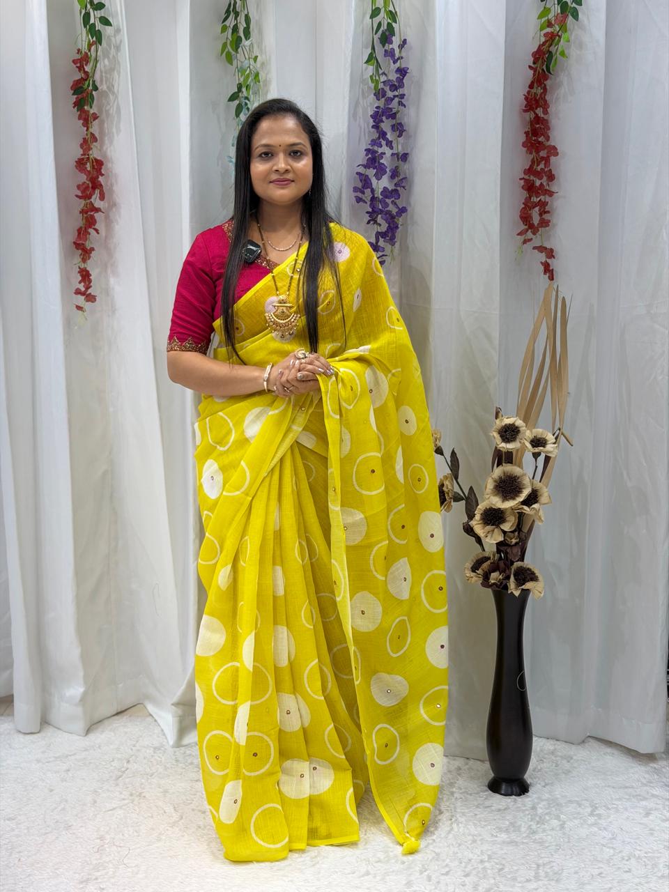 Sunshine Yellow Designer Printed Elegant Saree