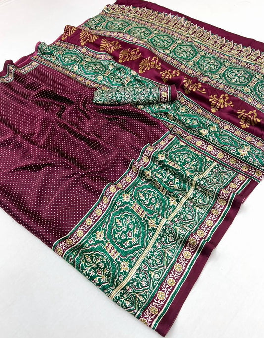Festive Wear Purple Printed Saree with Heritage Design