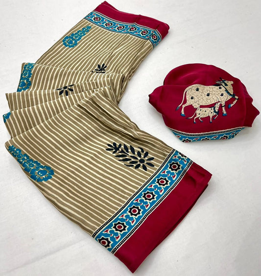 Graceful Red Ethnic Pattern Saree with Artistic Pallu