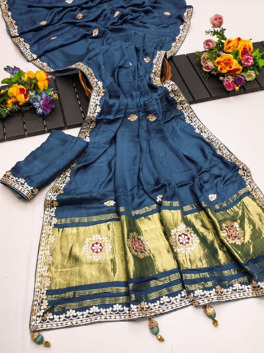 Regal Violet Party Wear Saree with Floral Zari Border