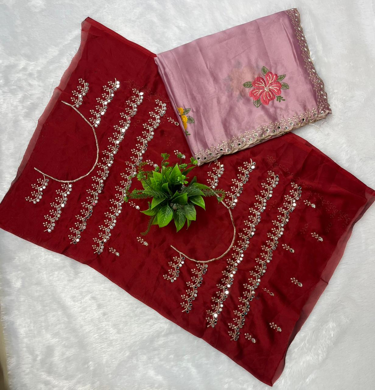 Elegant Cream Floral Embroidered Soft Saree