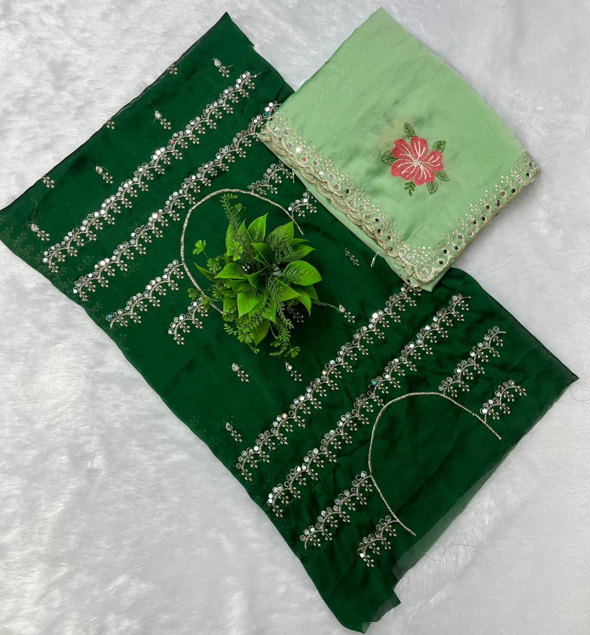 Elegant Cream Floral Embroidered Soft Saree