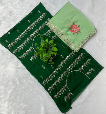 Elegant Cream Floral Embroidered Soft Saree