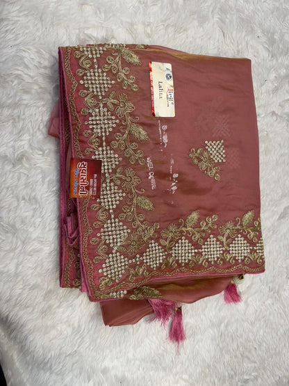 Elegant Taupe Brown Silk Saree with Rich Golden Zari Border & Designer Pallu