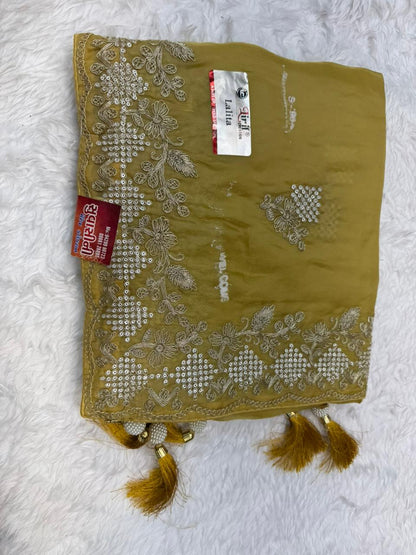 Elegant Taupe Brown Silk Saree with Rich Golden Zari Border & Designer Pallu