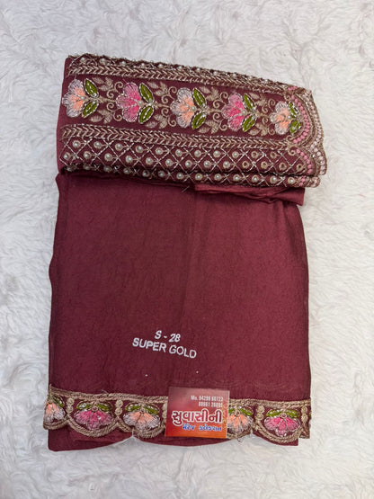 Elegant Mustard Silk Blend Saree with Floral Embroidered Border