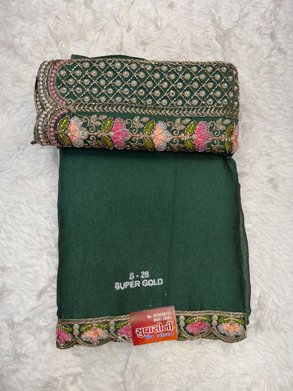Elegant Mustard Silk Blend Saree with Floral Embroidered Border