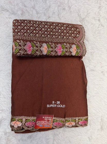 Elegant Mustard Silk Blend Saree with Floral Embroidered Border