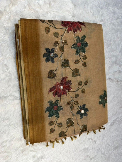 Elegant Peach Floral Soft Silk Saree with Designer Print & Rich Border