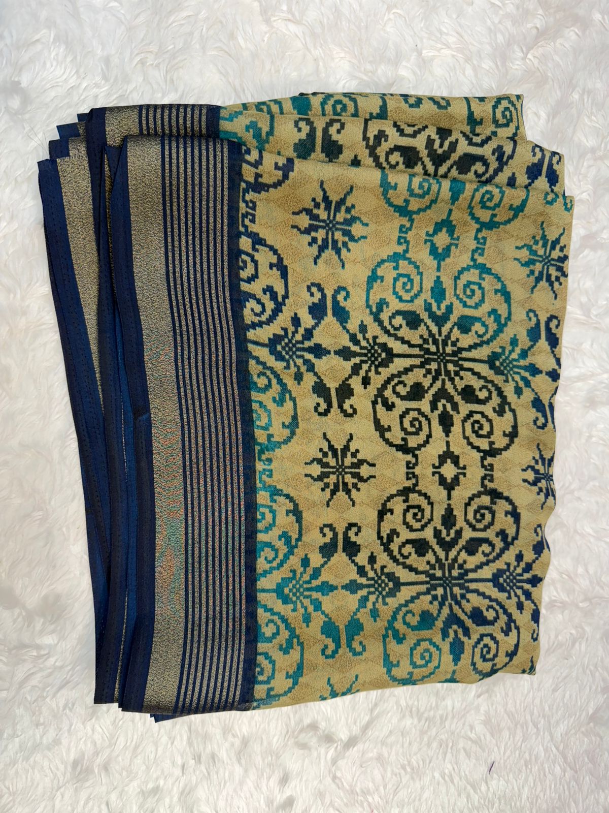 Royal Beige & Maroon Printed Saree with Elegant Traditional Motifs & Rich Border