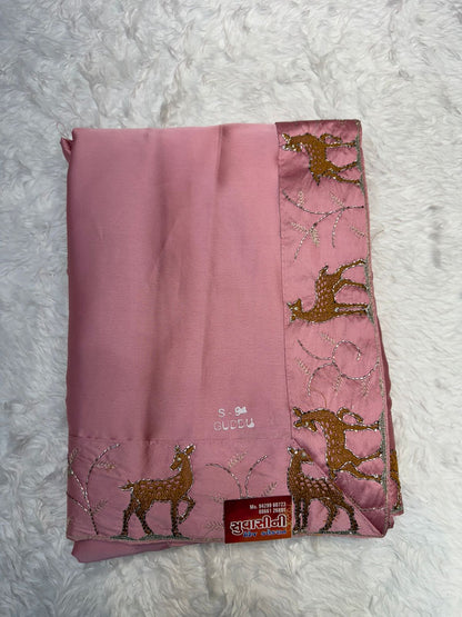 Festive Wear Aqua Blue Saree with Unique Animal Pattern Border