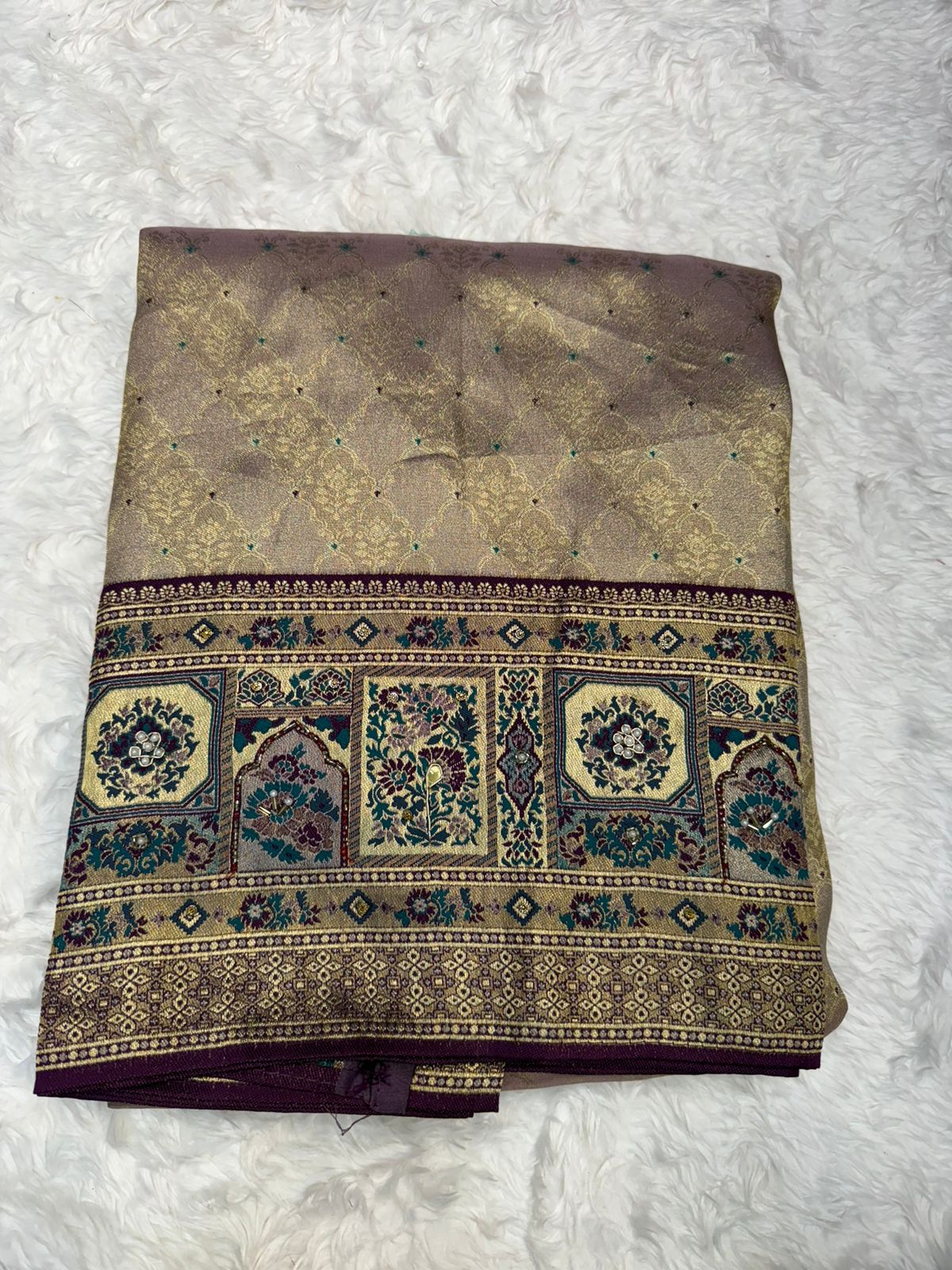 Elegant Beige & Red Banarasi Style Silk Saree with Rich Woven Pallu & Tassels