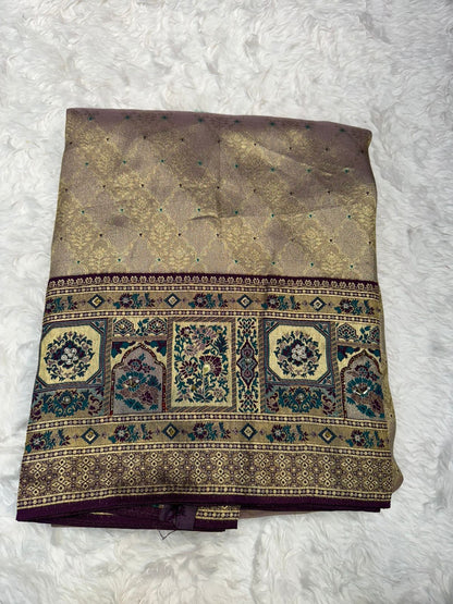 Elegant Beige & Red Banarasi Style Silk Saree with Rich Woven Pallu & Tassels