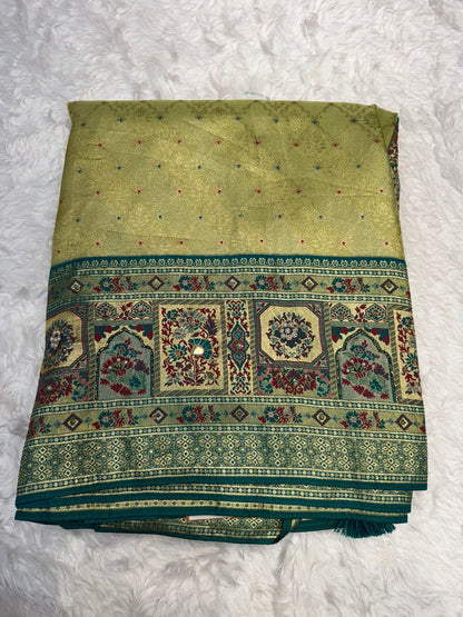 Elegant Beige & Red Banarasi Style Silk Saree with Rich Woven Pallu & Tassels