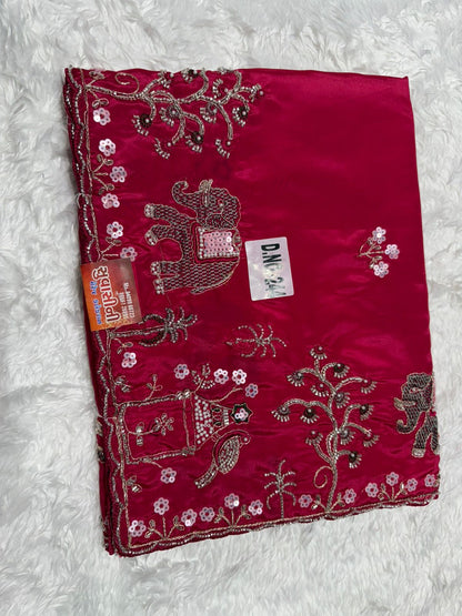 Rust Orange Embroidered Festive Saree with Traditional Border