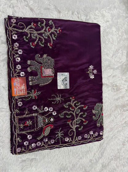 Rust Orange Embroidered Festive Saree with Traditional Border