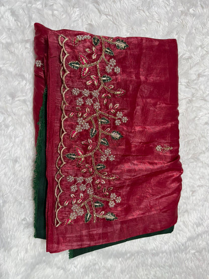 Elegant Golden Beige Embroidered Saree