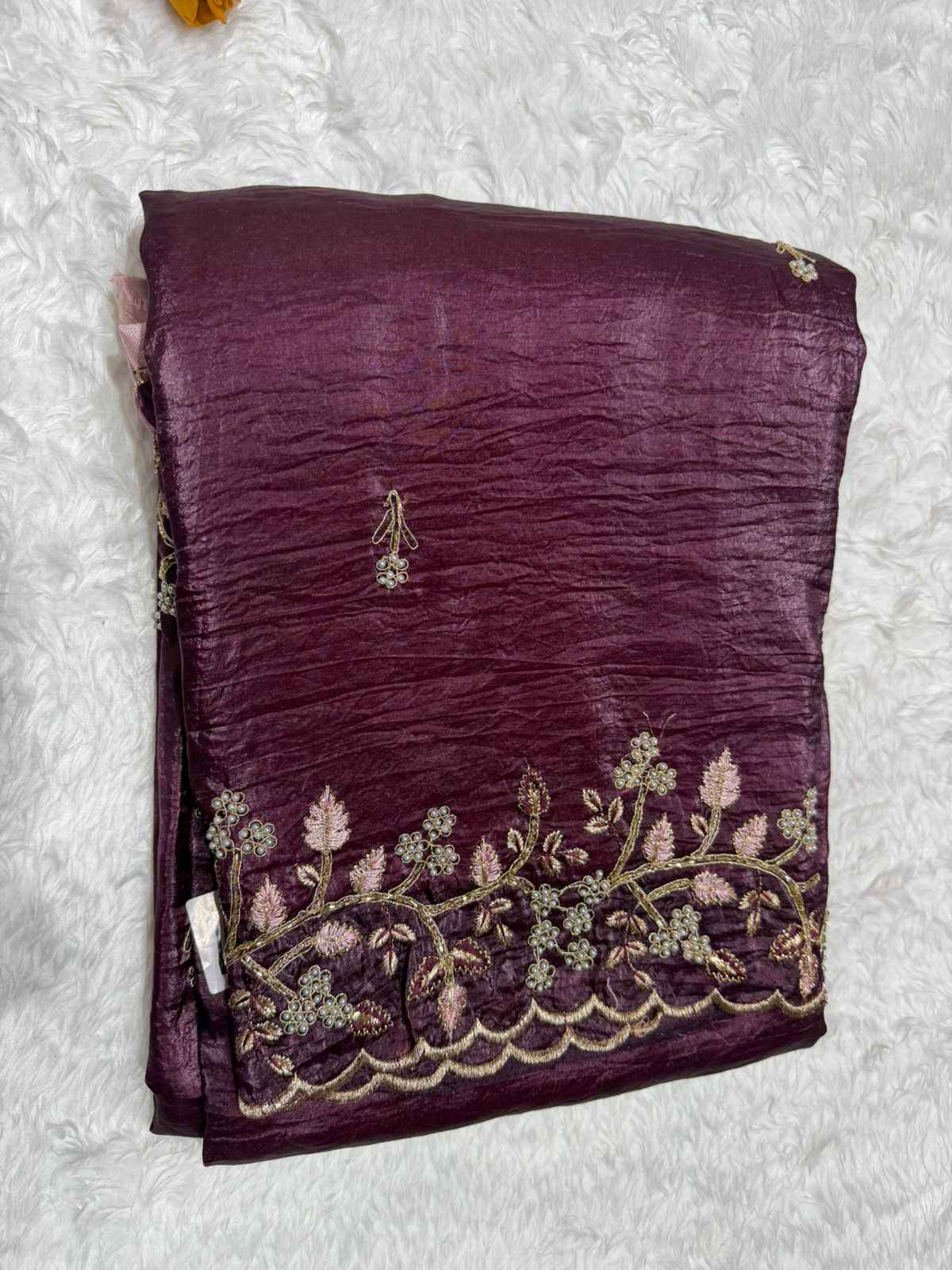 Elegant Golden Beige Embroidered Saree